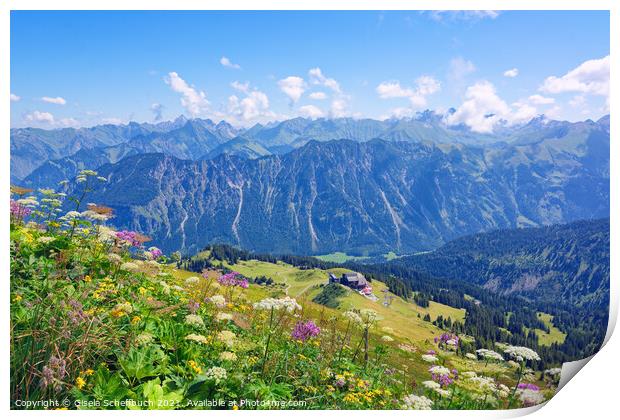 Alpine Panorama - Fellhorn View of the Allgaeuer M Print by Gisela Scheffbuch