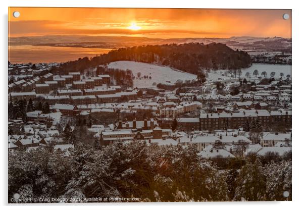 Snowy Dundee Sunset Acrylic by Craig Doogan