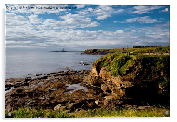 Looking south from Rocky Island, Seaton Sluice Acrylic by Jim Jones