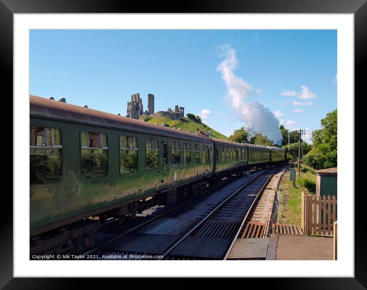 Steam train at Corfe Castle Framed Mounted Print by Nik Taylor