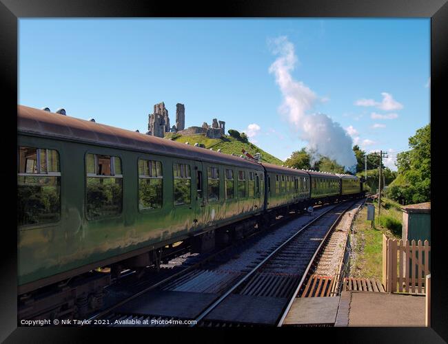 Steam train at Corfe Castle Framed Print by Nik Taylor