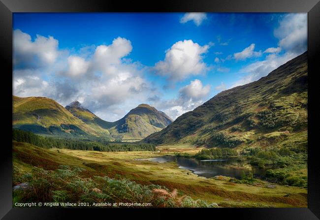 Mountain views at Glen Etive Framed Print by Angela Wallace