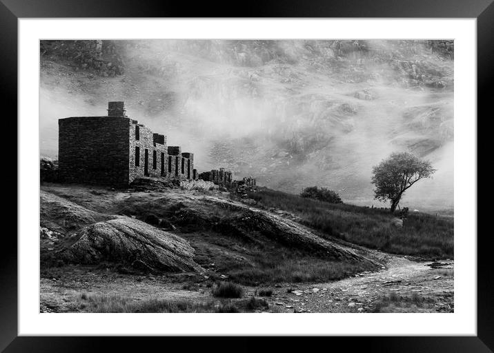 Cwmorthin terrace in Black and White Framed Mounted Print by Rory Trappe