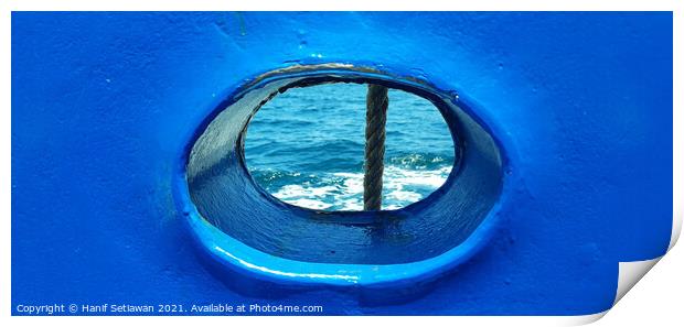 Bull´s eye in a blue iron wall from a ship. 1b Print by Hanif Setiawan
