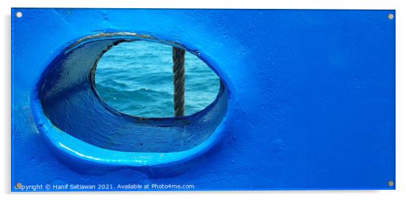 Bull´s eye in a blue iron wall from a ship. 2b Acrylic by Hanif Setiawan