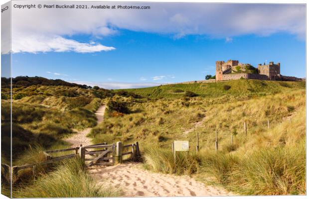 Bamburgh Castle and Dunes Northumberland Canvas Print by Pearl Bucknall