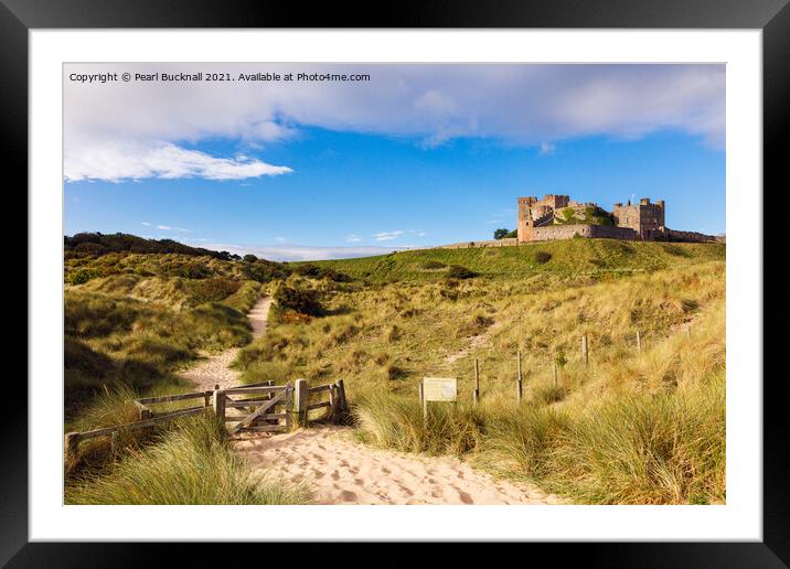 Bamburgh Castle and Dunes Northumberland Framed Mounted Print by Pearl Bucknall