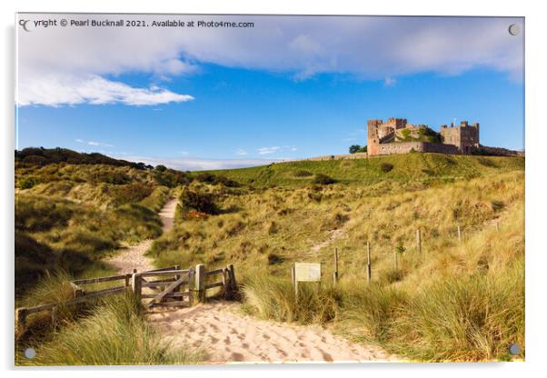 Bamburgh Castle and Dunes Northumberland Acrylic by Pearl Bucknall