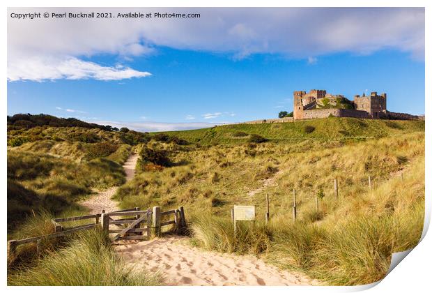 Bamburgh Castle and Dunes Northumberland Print by Pearl Bucknall
