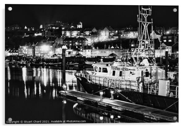 Black and white photograph of Whitby harbour at ni Acrylic by Travel and Pixels 