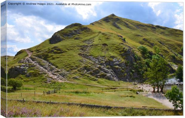Dovedale hills and paths and stepping stones summe Canvas Print by Andrew Heaps