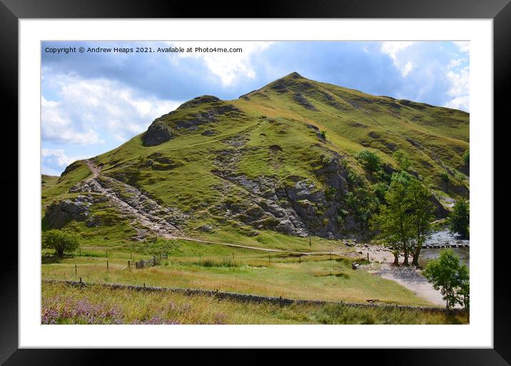 Dovedale hills and paths and stepping stones summe Framed Mounted Print by Andrew Heaps