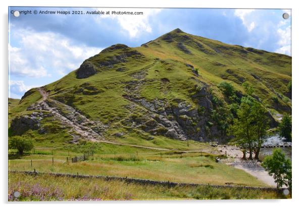 Dovedale hills and paths and stepping stones summe Acrylic by Andrew Heaps