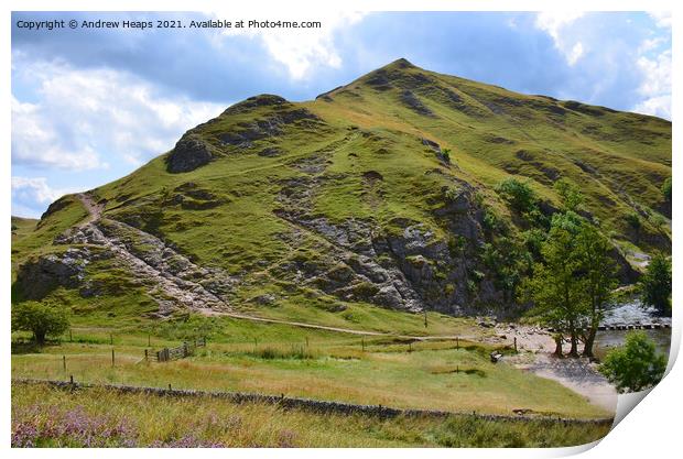 Dovedale hills and paths and stepping stones summe Print by Andrew Heaps
