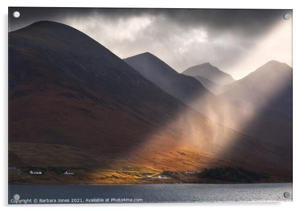 Isle of Skye   Red Cuillin Sunbeam  Acrylic by Barbara Jones
