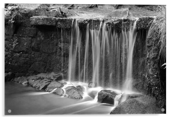 Knypersley pool waterfall frosty water Acrylic by Andrew Heaps