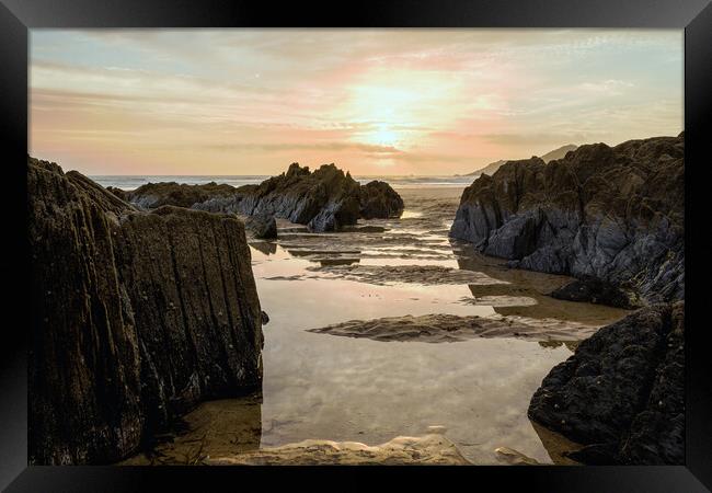 Combesgate Beach, Woolacombe Bay. Framed Print by Dave Wilkinson North Devon Ph