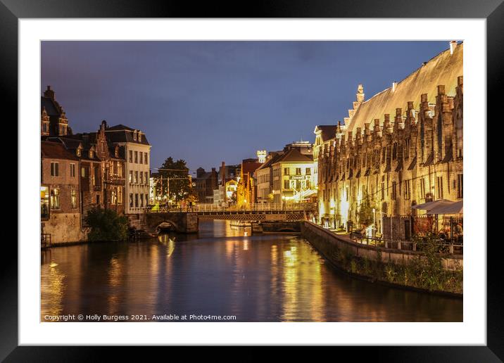 'Ghent's Twinkling Twilight: A River Journey' Framed Mounted Print by Holly Burgess