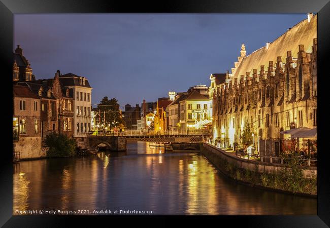 'Ghent's Twinkling Twilight: A River Journey' Framed Print by Holly Burgess