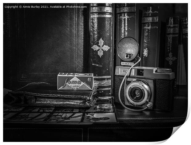 Vintage camera and flash Print by Aimie Burley