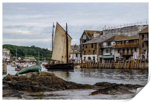 Looe Lugger Making Sail Print by Oxon Images