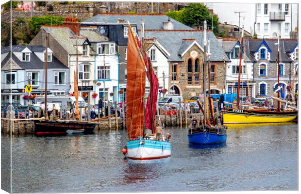 Looe Luggers heading down Looe River Canvas Print by Oxon Images