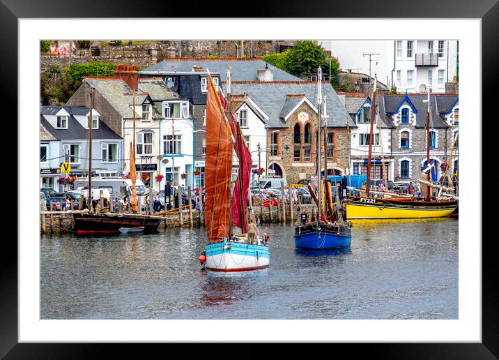 Looe Luggers heading down Looe River Framed Mounted Print by Oxon Images