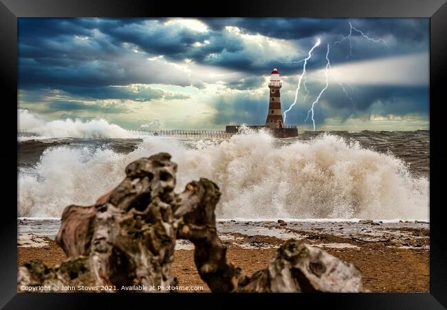 Lighthouse Storm Framed Print by John Stoves
