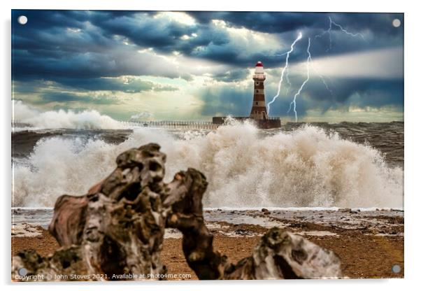 Lighthouse Storm Acrylic by John Stoves