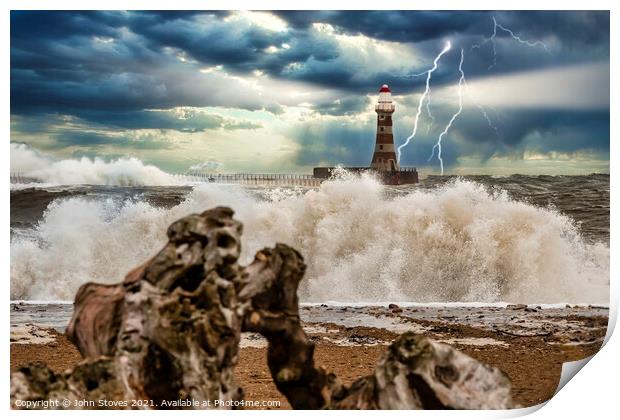 Lighthouse Storm Print by John Stoves