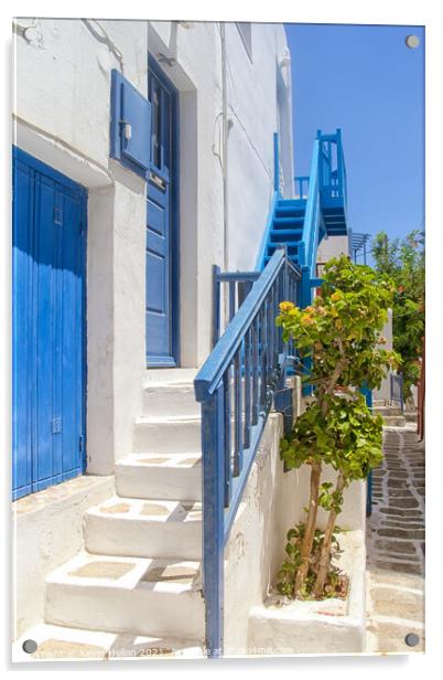Blue and white house in Mykonos  Acrylic by Kevin Hellon