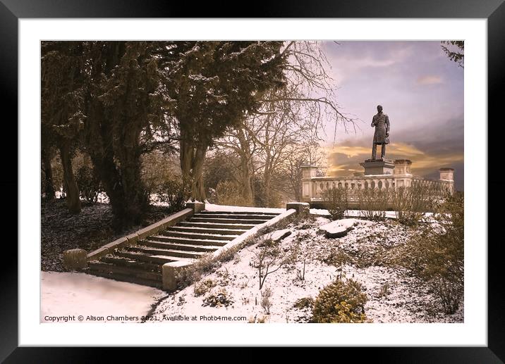 Snow Covered Locke Park Framed Mounted Print by Alison Chambers
