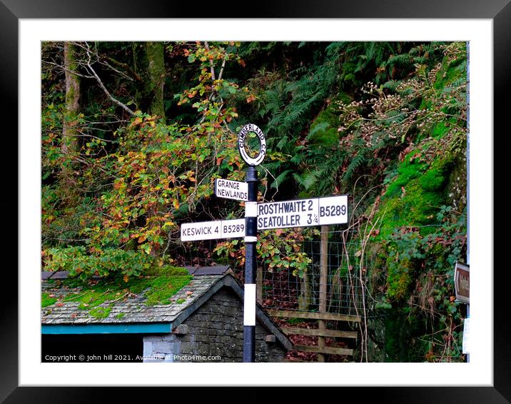 Cumberland signpost in Cumbria. Framed Mounted Print by john hill