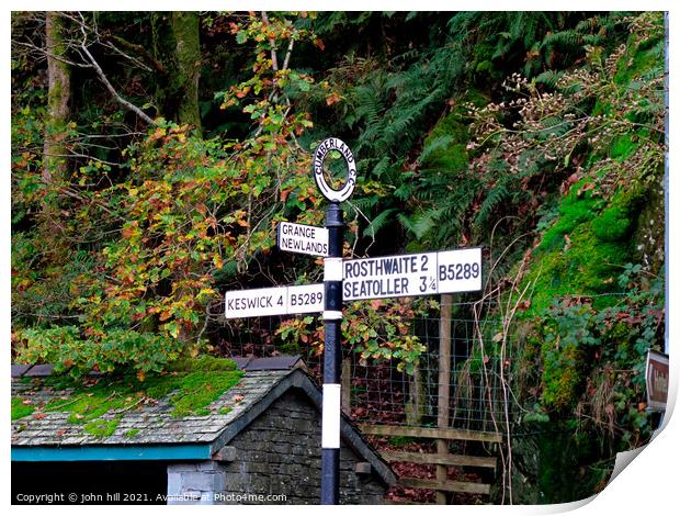 Cumberland signpost in Cumbria. Print by john hill