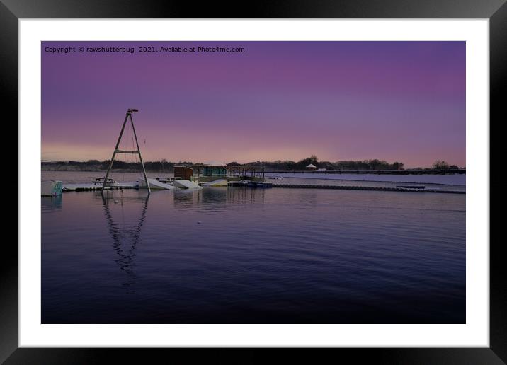 Snowy Chasewater Water-ski Club With A Purple Sunr Framed Mounted Print by rawshutterbug 