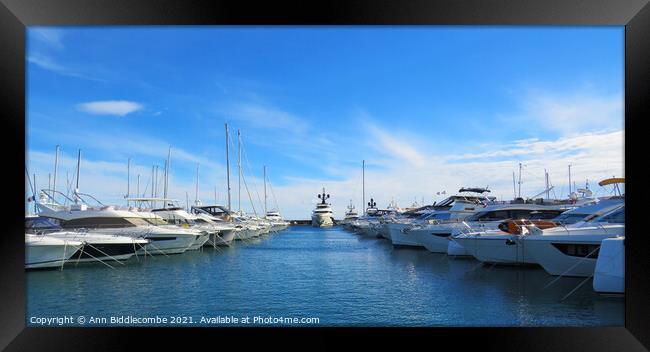Boats in the harbor at Mandelieu-la-Napoule Framed Print by Ann Biddlecombe
