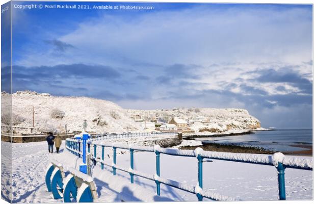 Snow on Benllech Seafront Canvas Print by Pearl Bucknall
