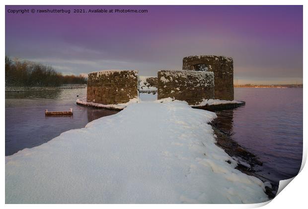 Purple Sunrise At The Snowy Chasewater Castle Print by rawshutterbug 