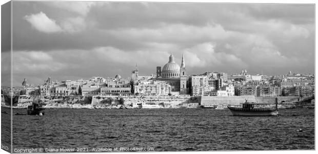 Valletta Skyline Malta Monochrome   Canvas Print by Diana Mower