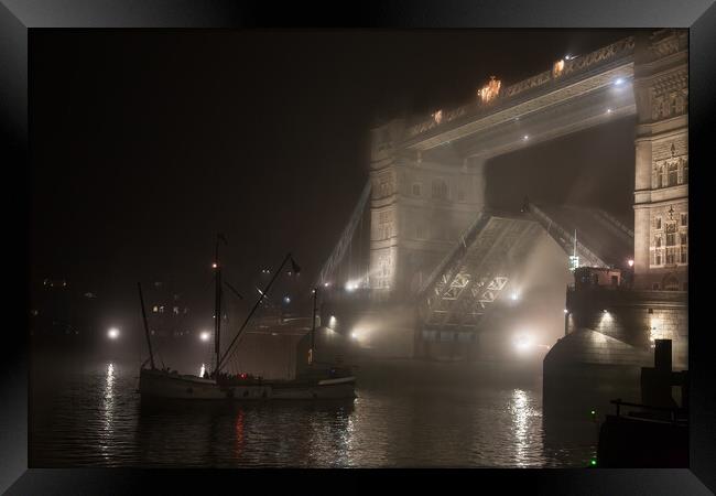 Tower Bridge at night in fog Framed Print by tim miller