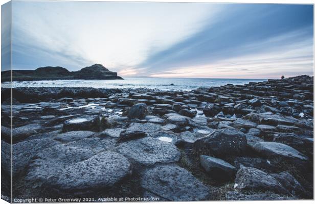 The Basalt Columns At The Giants Causeway At Sunse Canvas Print by Peter Greenway
