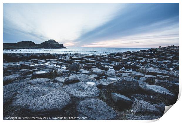 The Basalt Columns At The Giants Causeway At Sunse Print by Peter Greenway