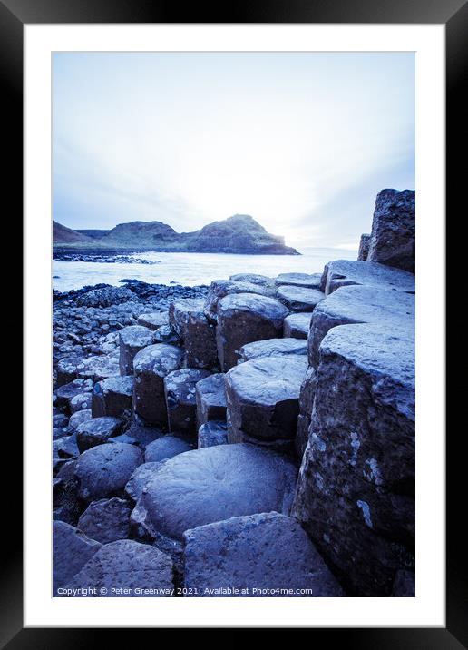 The Basalt Columns At The Giants Causeway At Sunse Framed Mounted Print by Peter Greenway