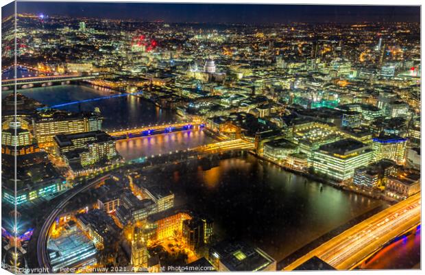 A Night View Across London From The Shard Canvas Print by Peter Greenway