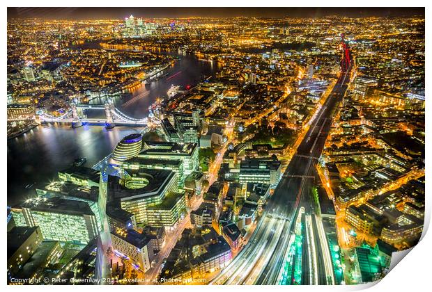 A Night View Across London From The Shard Print by Peter Greenway