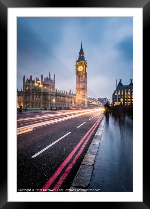 Commuters On Westminster Bridge, London On A Winte Framed Mounted Print by Peter Greenway