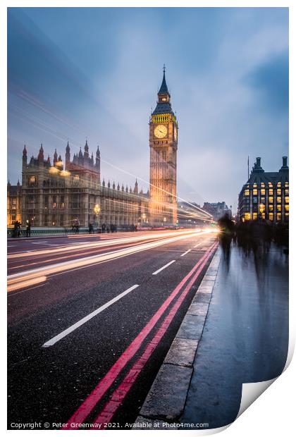 Commuters On Westminster Bridge, London On A Winte Print by Peter Greenway