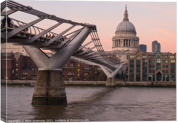 Millennium Bridge & St Pauls Dome On A Winters Sun Canvas Print by Peter Greenway
