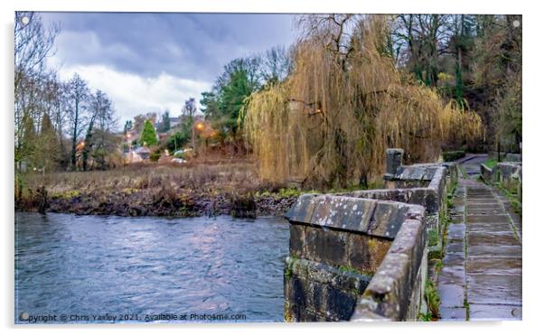 Stone bridge over a raging River Wye, Bakewell Acrylic by Chris Yaxley