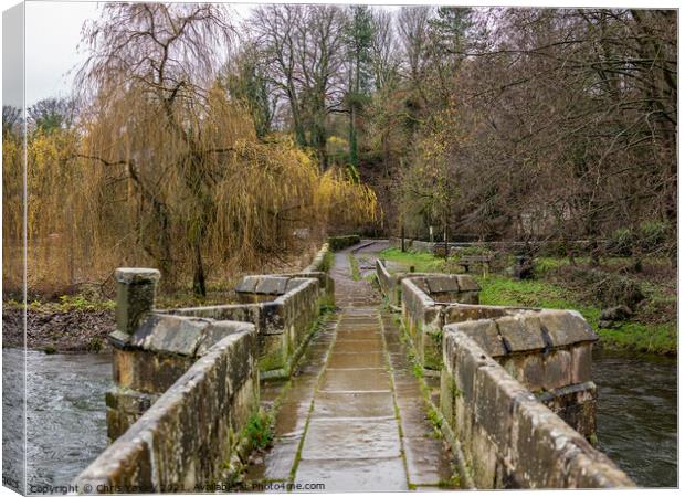 Stone bridge over a raging River Wye, Bakewell Canvas Print by Chris Yaxley
